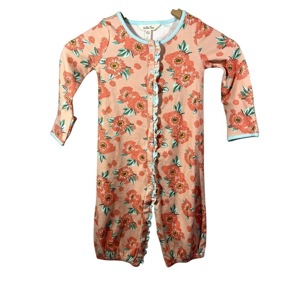 MATILDA JANE Infant Girl Dozing Off Floral Convertible Romper Orange Size 18-24